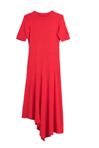 Asymmetric jersey dress red