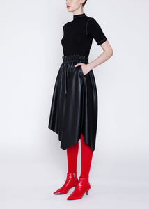 Asymmetric faux leather skirt with stretch waist