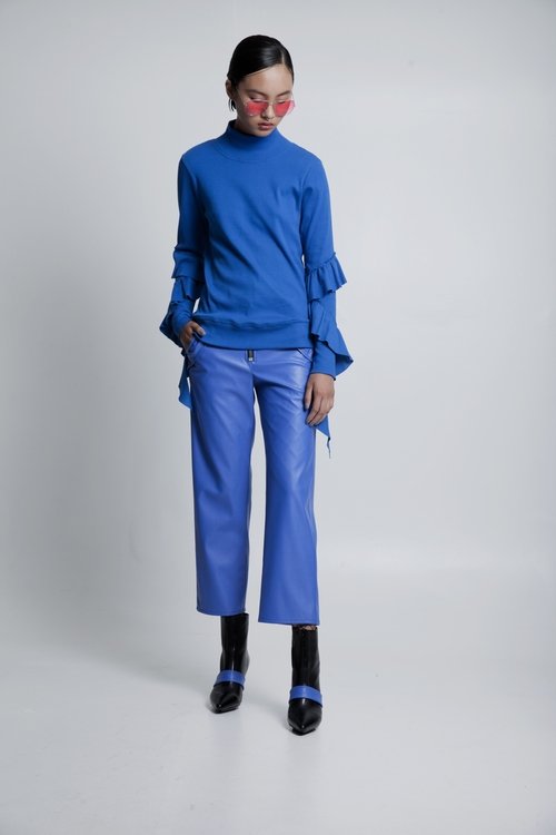 50% OFF Blue  Polo with ruffle details on the arms